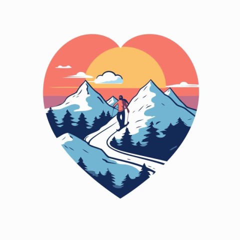 Vector illustration of a snowboarder in the mountains in the for