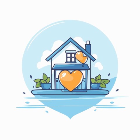 Vector illustration of a house with heart in the center. Love co