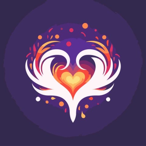 Vector illustration of a beautiful heart with wings and flowers