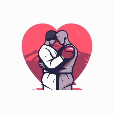 Vector illustration of a male boxer fighting with a big red hear