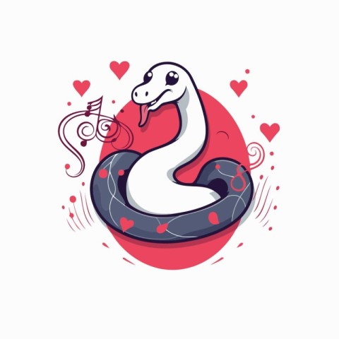 Cute snake in love. Vector illustration. Isolated on white backg