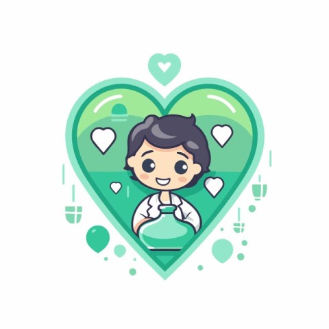 Cute little boy in a green heart shape. Vector illustration.