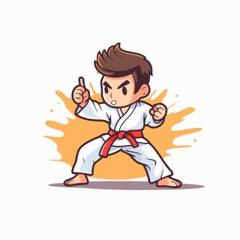 Taekwondo boy in kimono. Vector illustration.