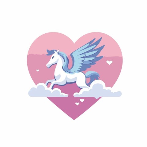 Horse with wings and heart icon. Love and valentines day theme.