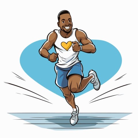 Running man with heart in his hand. Vector illustration of a run