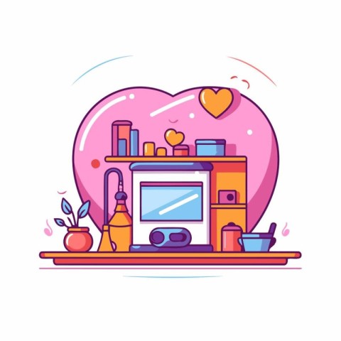 Colorful flat vector illustration of a house with a big heart on