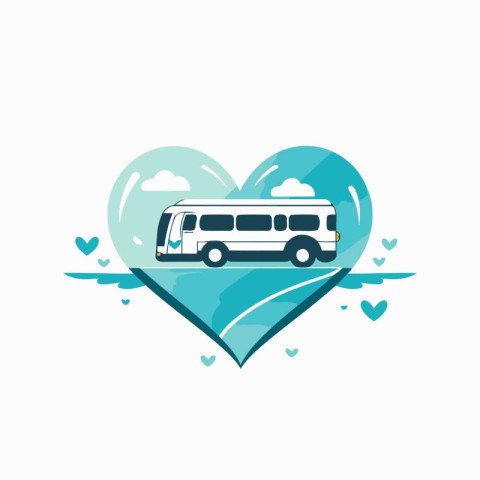 Vector icon of a blue heart with a bus on a white background