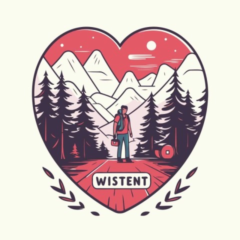 Hiking in the mountains. Vector illustration in retro style. The