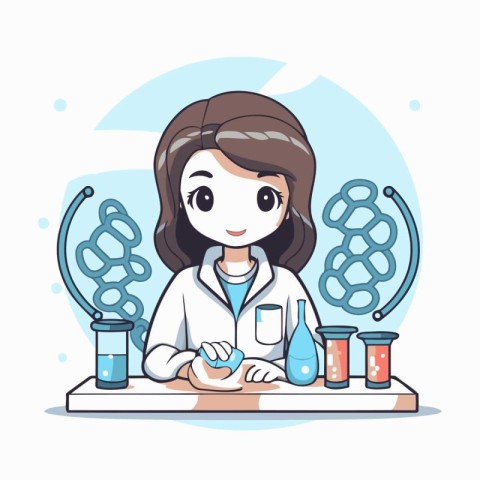 Scientist girl working in laboratory. Vector illustration in car