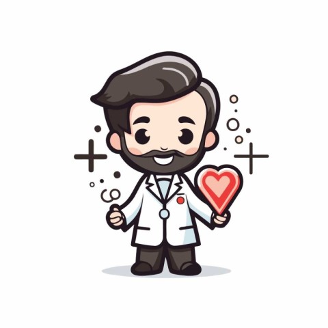 Scientist Doctor Character with Heart Shape - Vector Illustratio