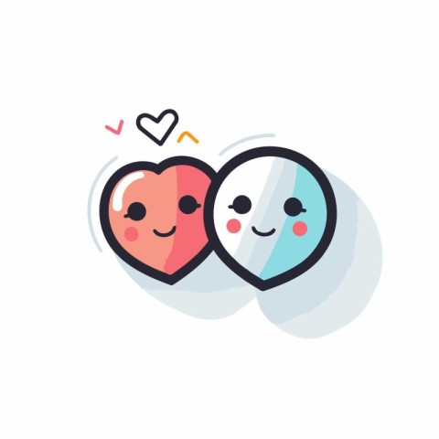 Cute couple of hearts in love. Vector illustration in flat style