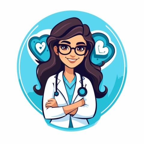 Female doctor cartoon character with stethoscope and heart vecto