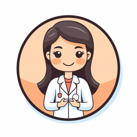 Female doctor with stethoscope round icon. Vector illustration i