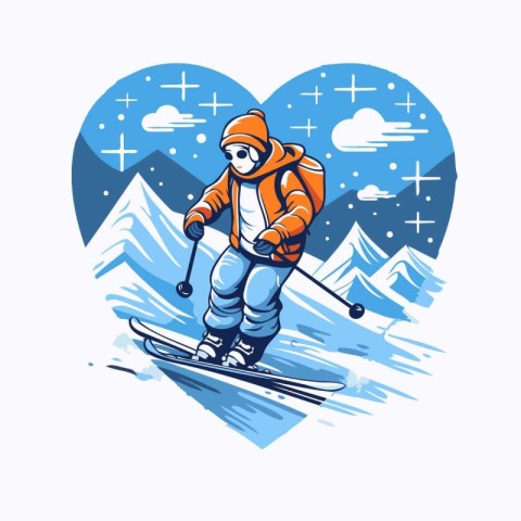 Skiing in the shape of a heart. Vector illustration.