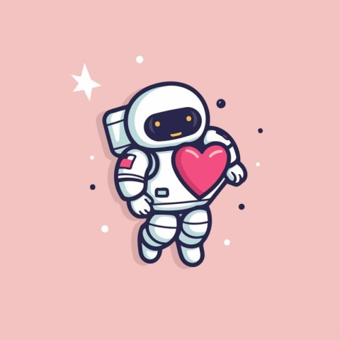 Cute astronaut with heart. Vector illustration in cartoon style