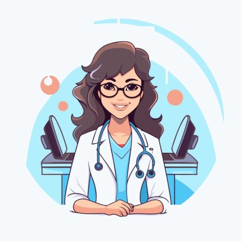 Vector illustration of a female doctor with stethoscope and glas