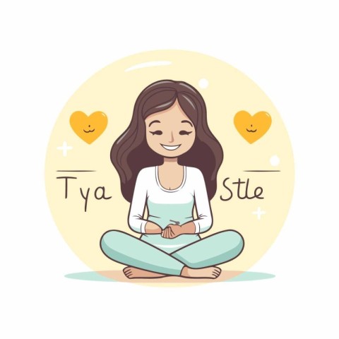 Girl sitting in lotus position. Vector illustration in flat styl