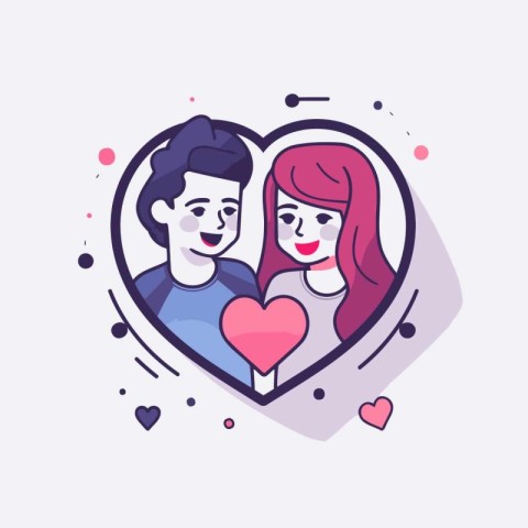 Couple in love in the heart. Vector illustration in flat style