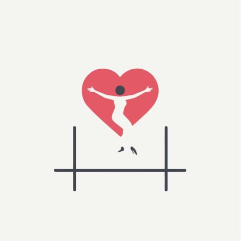 Man jumping into the heart. Vector illustration in a flat style.