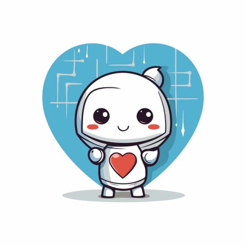 Cute robot with heart shape character vector illustration. Cute