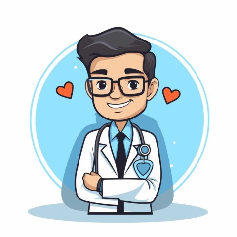 Doctor with stethoscope and heart cartoon icon vector illustrati