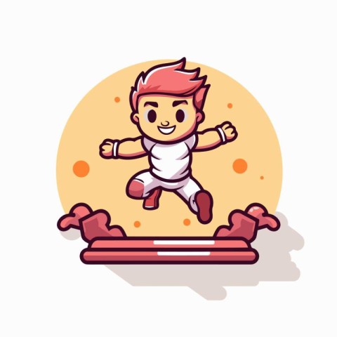 Cute little boy running on treadmill. Vector illustration in car