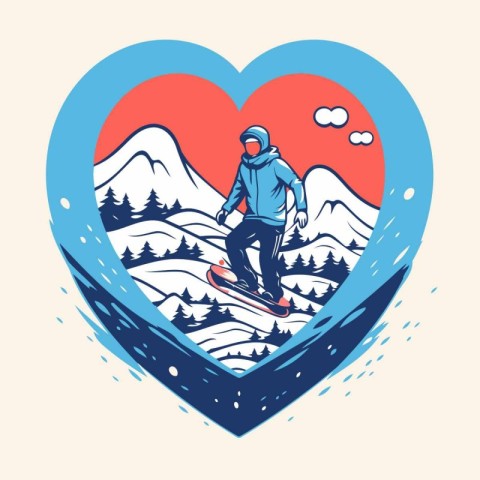 Snowboarder in the heart of the mountains. Vector illustration.