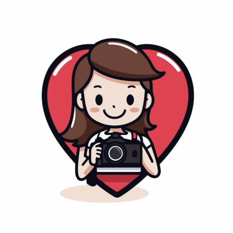 Camera Photographer Girl Mascot Character Vector Illustration. L