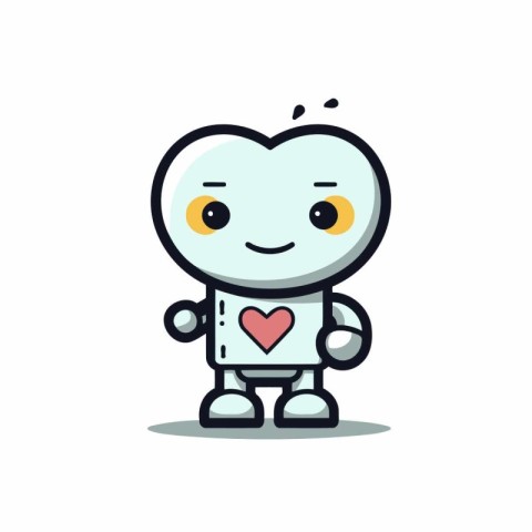 Cute robot character with heart. Vector illustration in cartoon