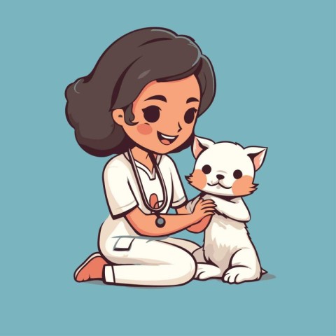 Veterinarian with a cat. Vector illustration in cartoon style.