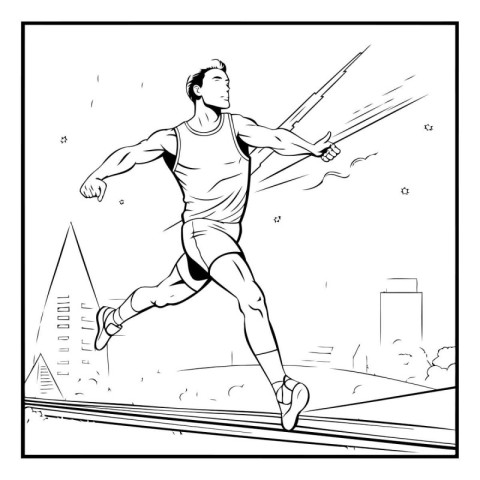 Vector illustration of a man running in the city. Runners.