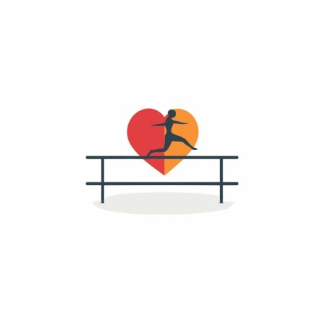 Man running on a bench in the shape of a heart. Flat style vecto