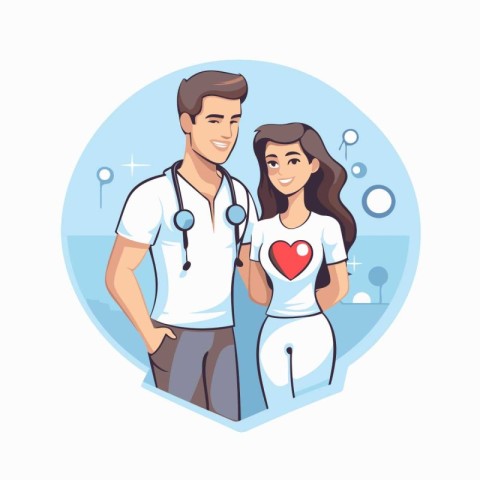 Male doctor and female patient with heart. Vector illustration i