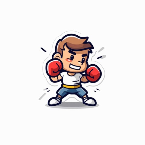 Boxing Boy Mascot Cartoon Character Vector Icon Illustration Des