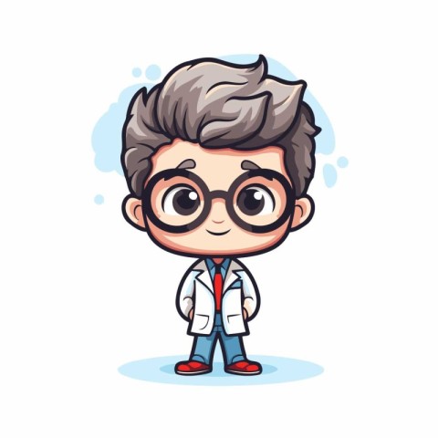 Cute Cartoon Doctor Character. Vector Illustration Isolated On W