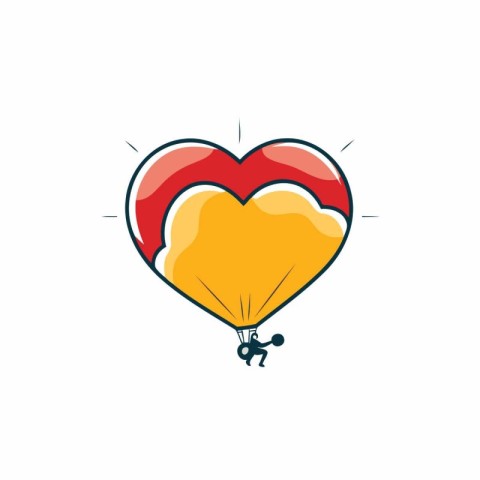 Heart in a hot air balloon. Love symbol. Vector illustration.