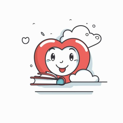 Cute heart character with book and cloud. Vector cartoon illustr