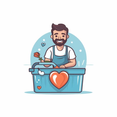 Man washing his hands in the bathroom. Flat style vector illustr