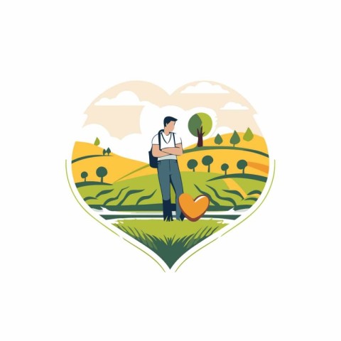 Vector illustration of a farmer with a heart in his hands in the