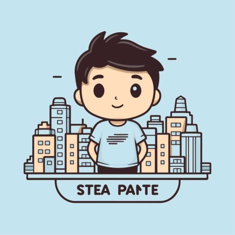 Stay at home. Vector illustration of a boy in a t-shirt standing