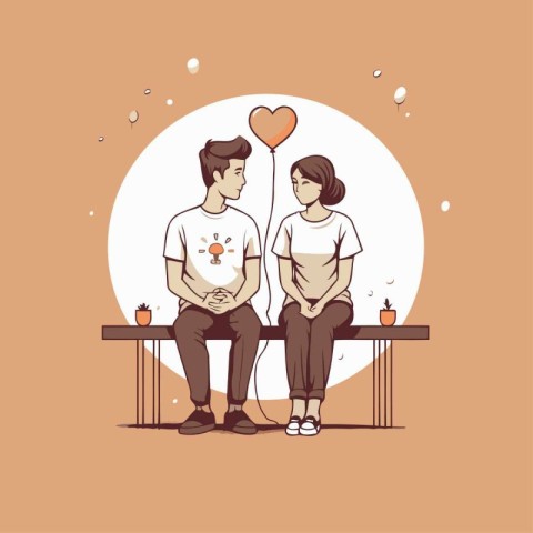 Pregnant couple sitting on a bench. Vector illustration in carto