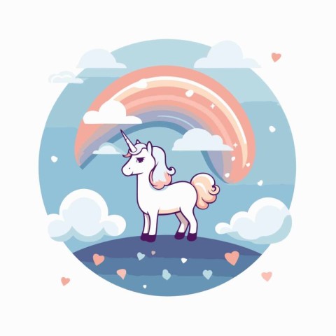 Unicorn and rainbow in the sky. Cute cartoon vector illustration