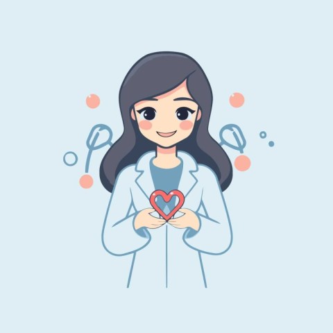 Cute girl holding a heart in her hands. Vector illustration.