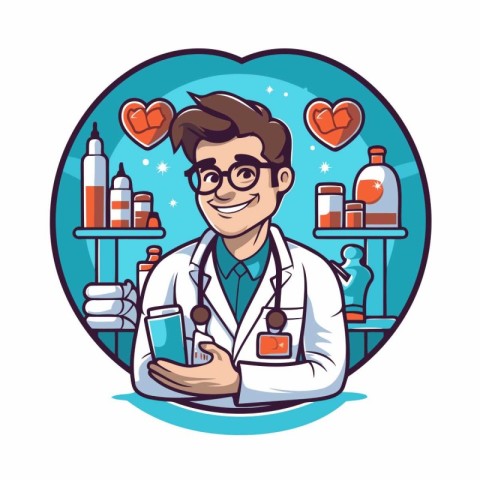 Vector illustration of cartoon doctor with stethoscope in heart