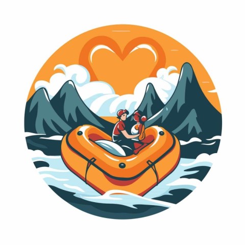 Couple in love on inflatable boat. Flat style vector illustratio