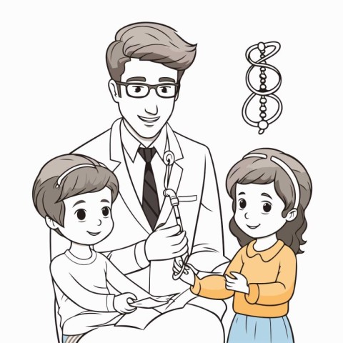 Illustration of a Little Girl and a Doctor Doing a DNA Test