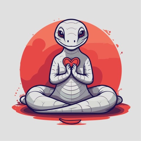 Cute snake meditating in lotus position. Vector illustration.