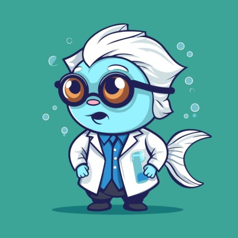 Scientist cartoon character with lab coat and glasses. Vector il