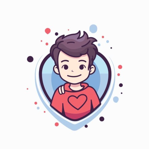 Vector illustration of a boy in a heart-shaped frame. Cartoon st