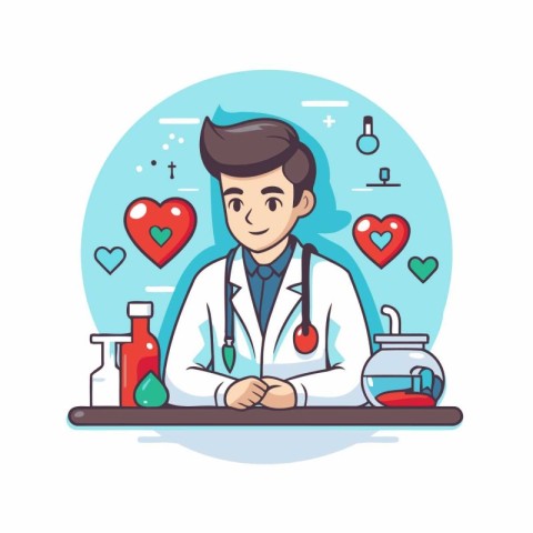 Doctor with stethoscope. Vector illustration in flat design styl